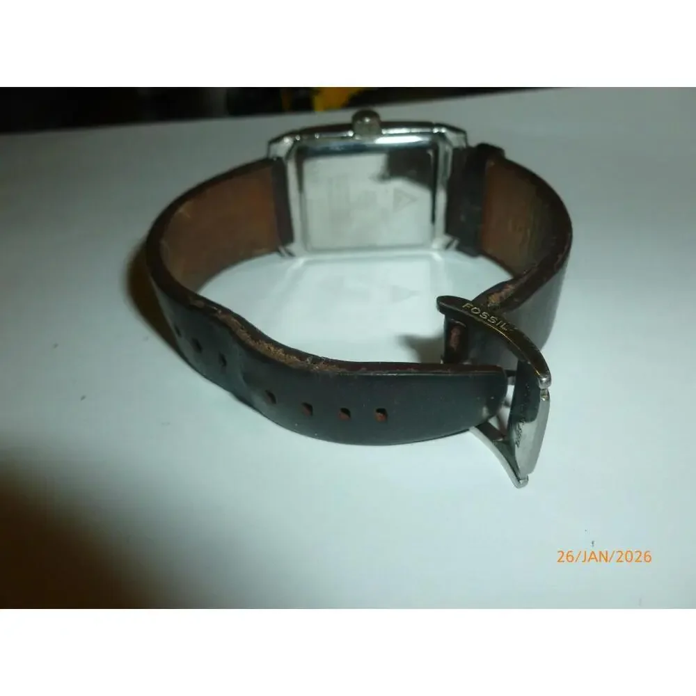 Fossil Arkitekt FS-2964 28mm Silver Tone Date Watch‎ w/Leather Band